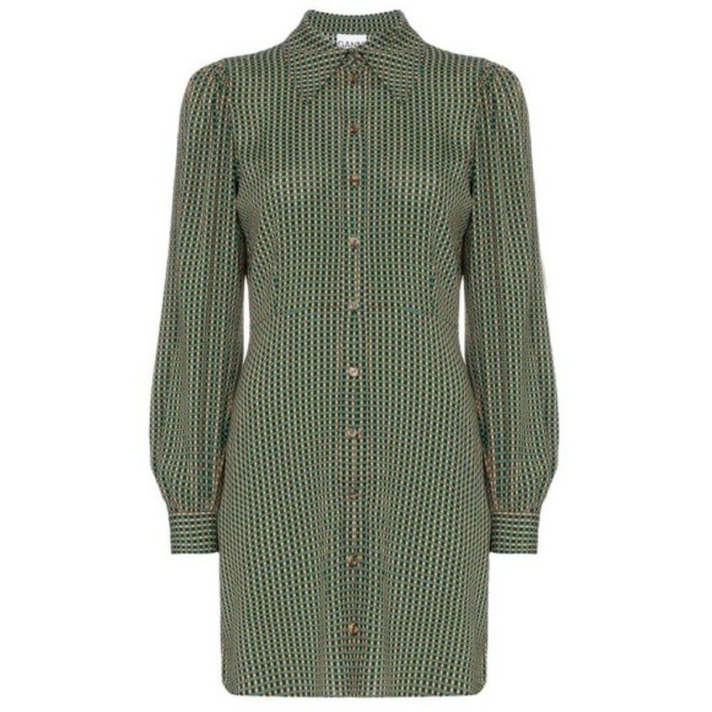 GANNI Printed Crepe Mini Dress In Tigers Eye